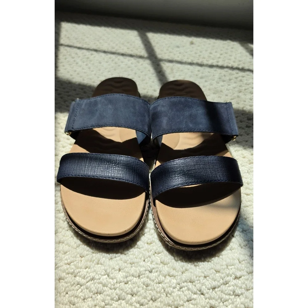 Sperry Plushwave Top-Sider Slide Sandals Navy & Tan NEW beach shoes A22-62018